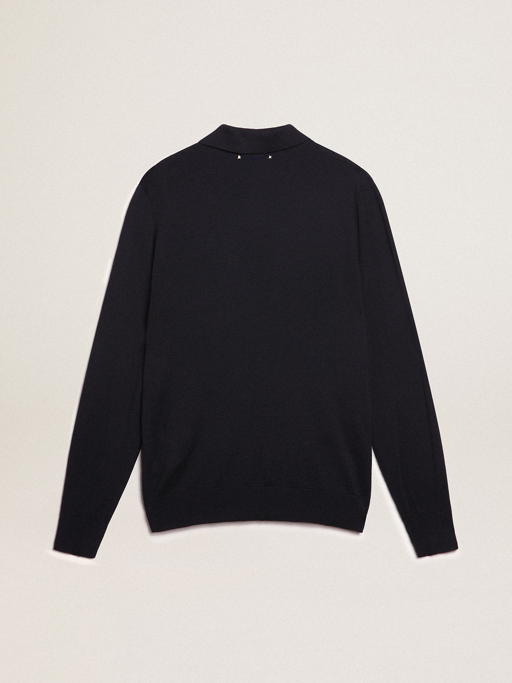 Men's long-sleeved polo shirt in navy-blue merino wool| Golden Goose