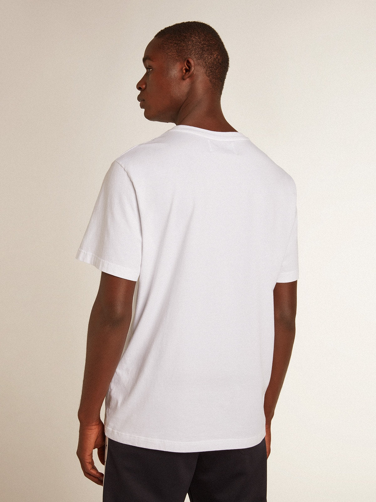 Men's white T-shirt with dark blue star on the front| Golden Goose