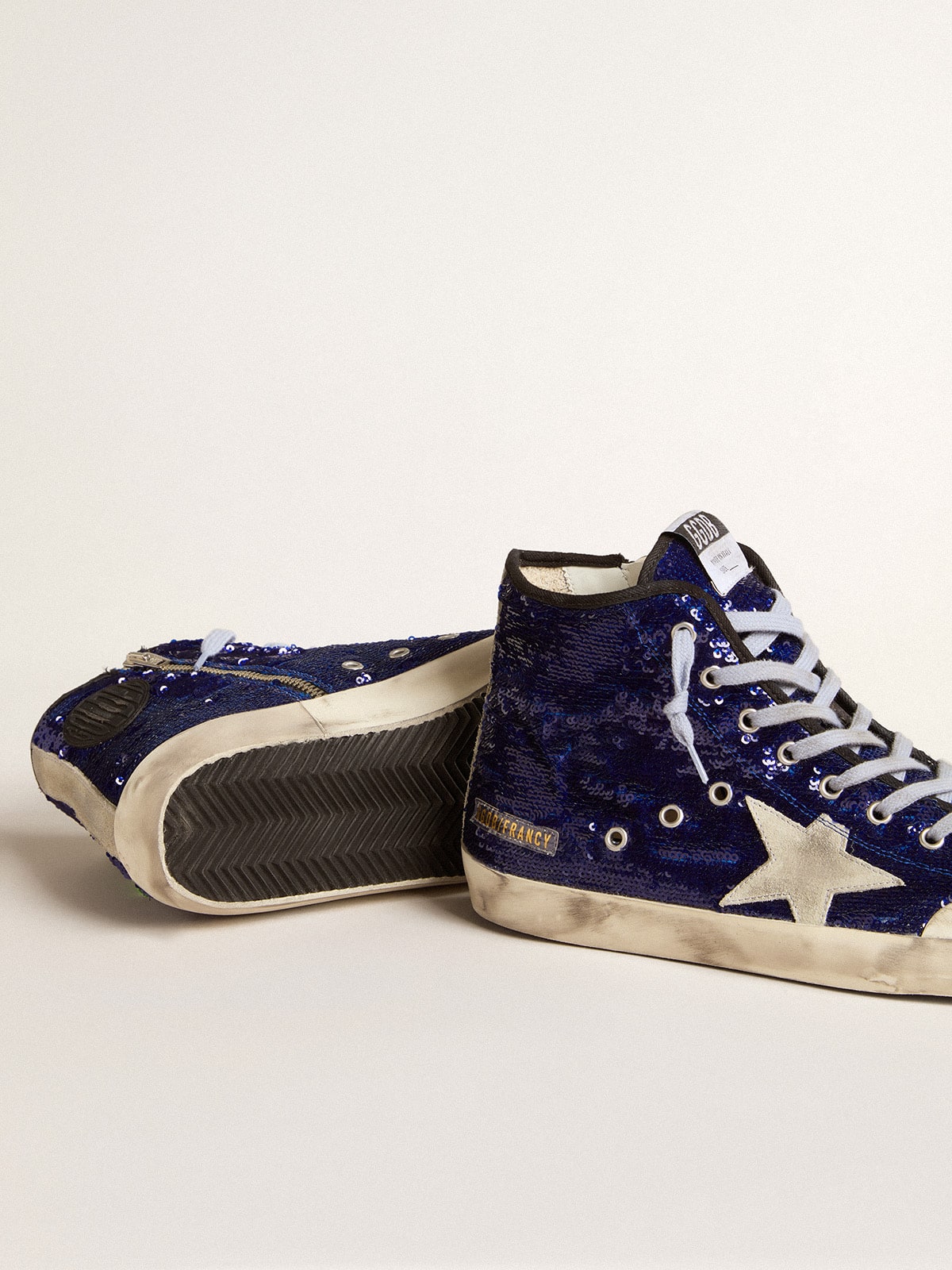 Men's Francy Penstar in blue sequins with ice-gray suede star| Golden Goose