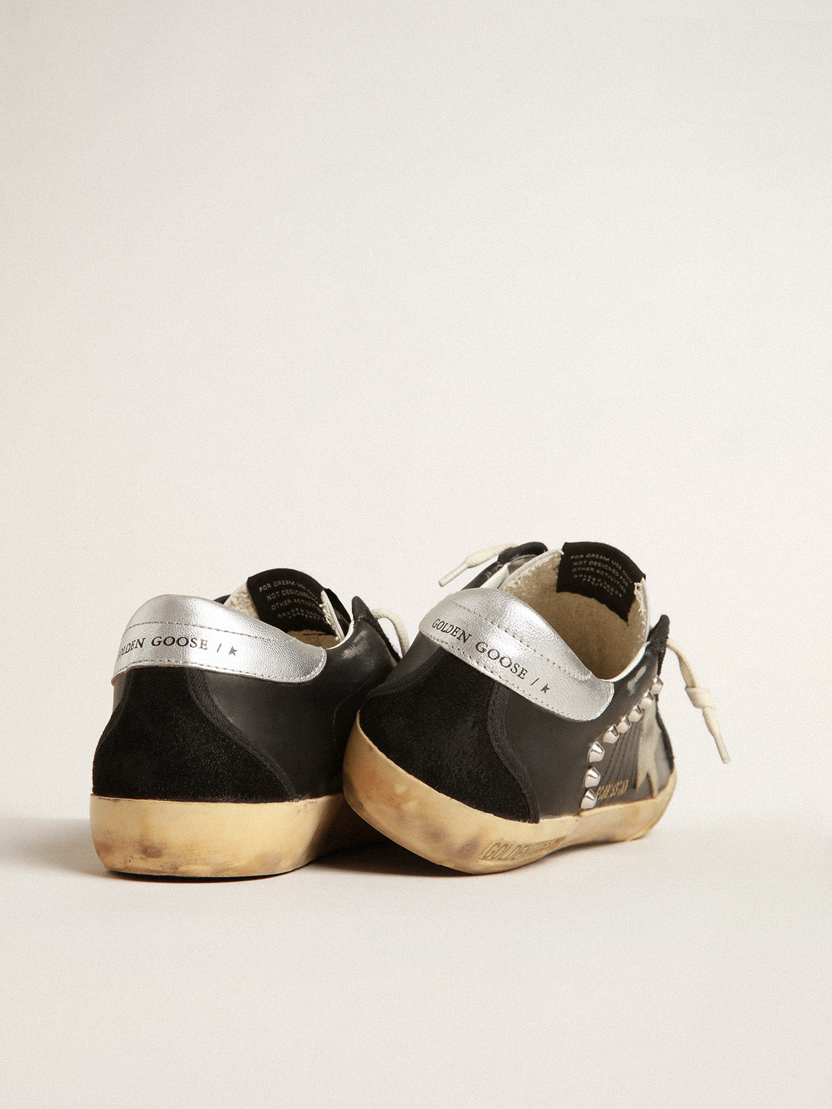 Men's Super-Star in black leather and suede with silver studs| Golden Goose