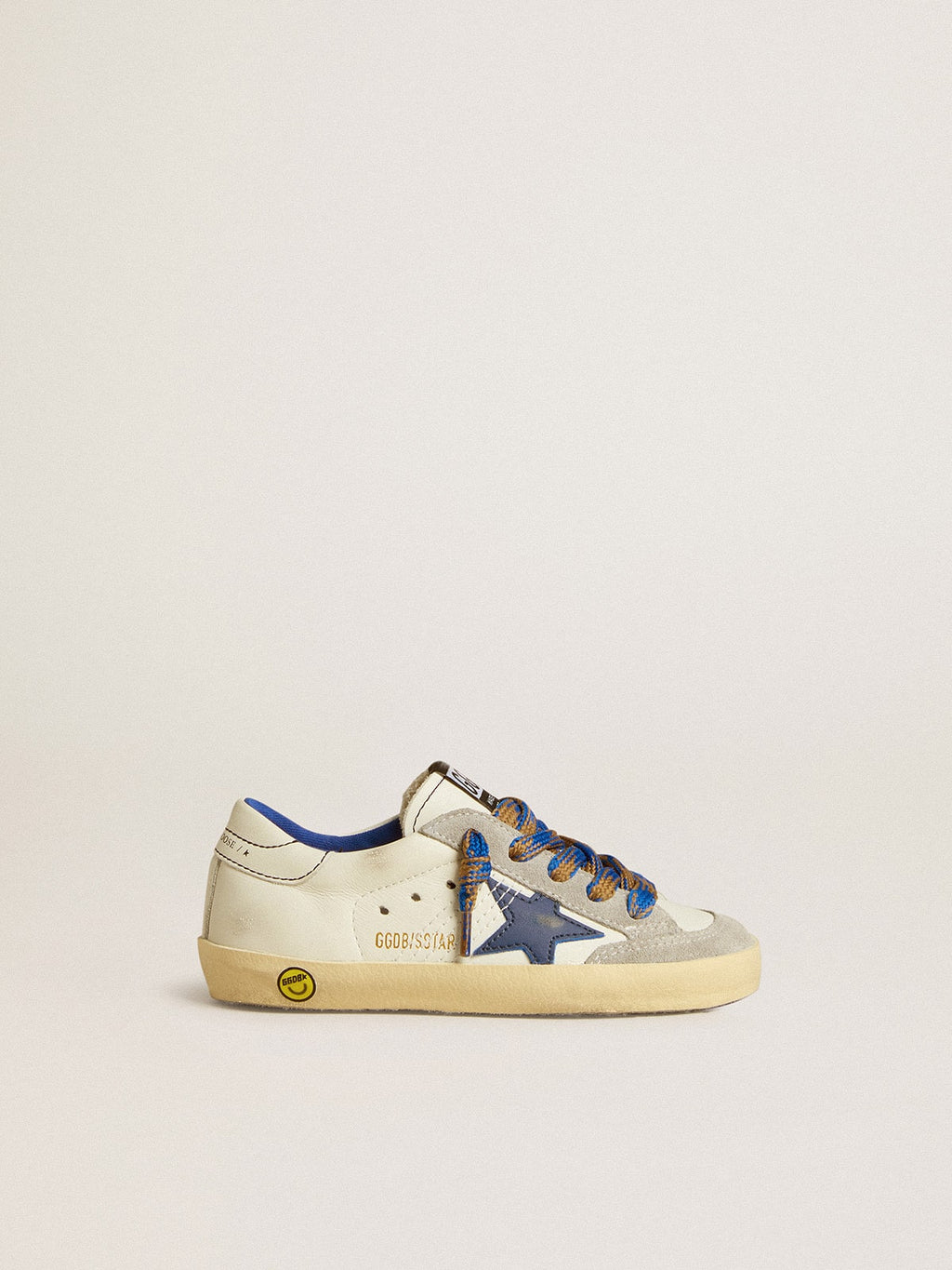 Super-Star Junior with blue leather star and ice-gray suede inserts| Golden Goose