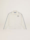 Women's white zipped sweatshirt with white strip and black stars| Golden Goose