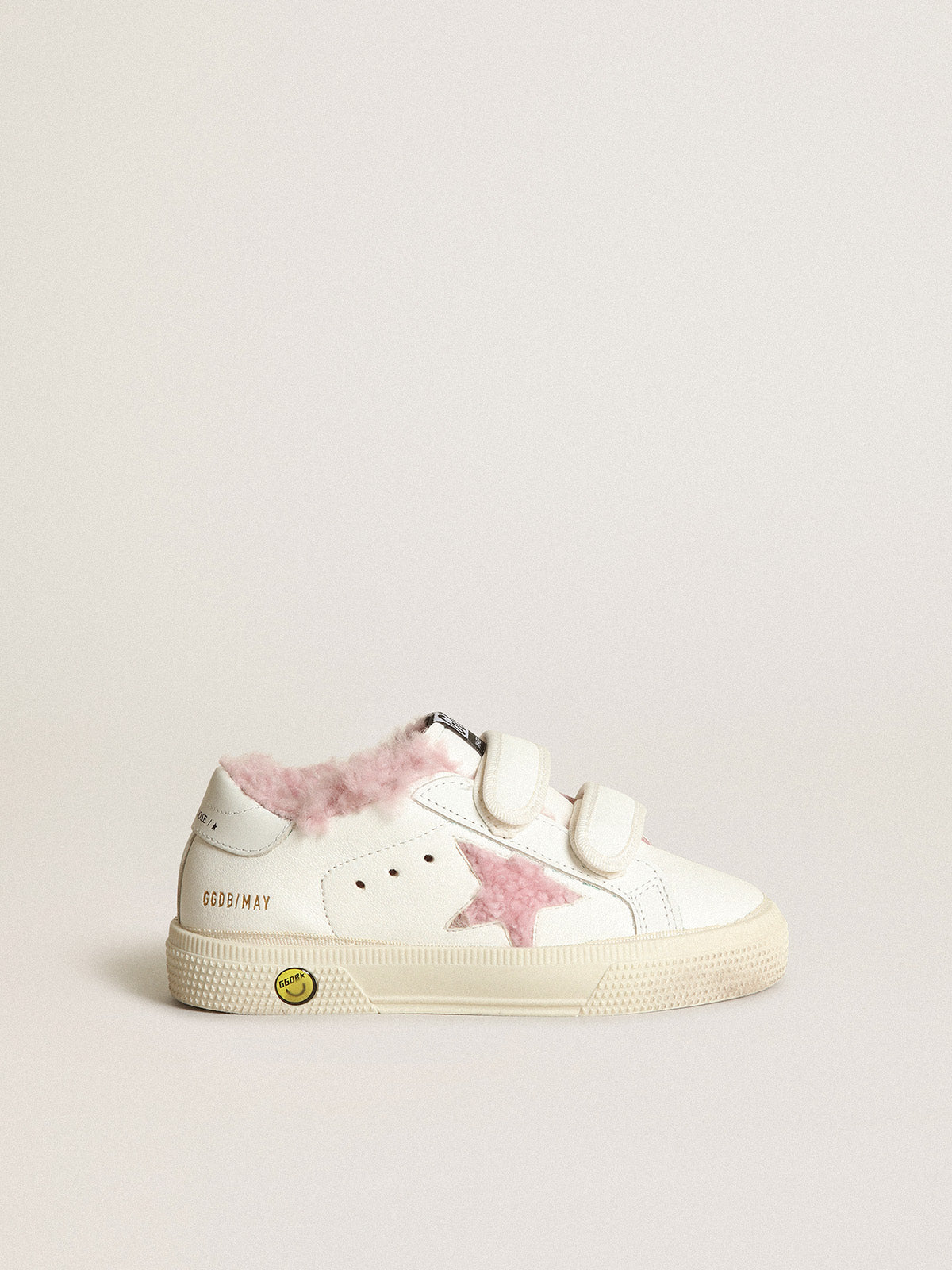 Young May School in white nappa with pink shearling star and lining| Golden Goose