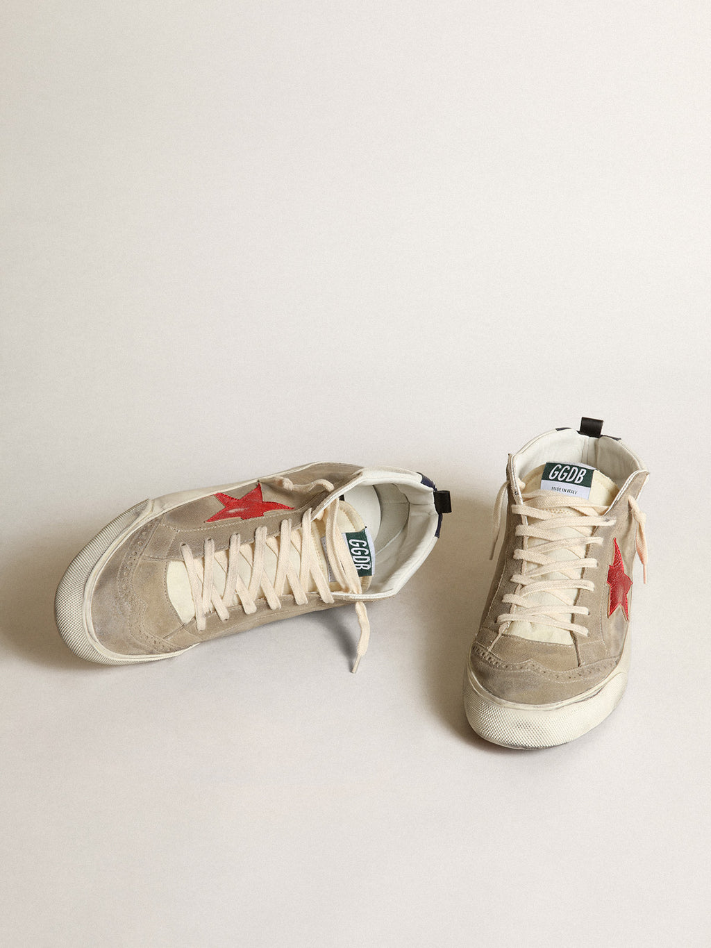 Men's Mid Star in dove gray suede with red leather star| Golden Goose