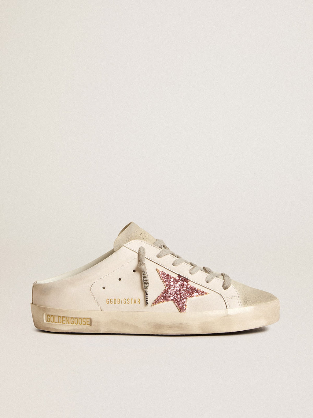 Bio-based Super-Star Sabot with pink glitter star and suede toe| Golden Goose
