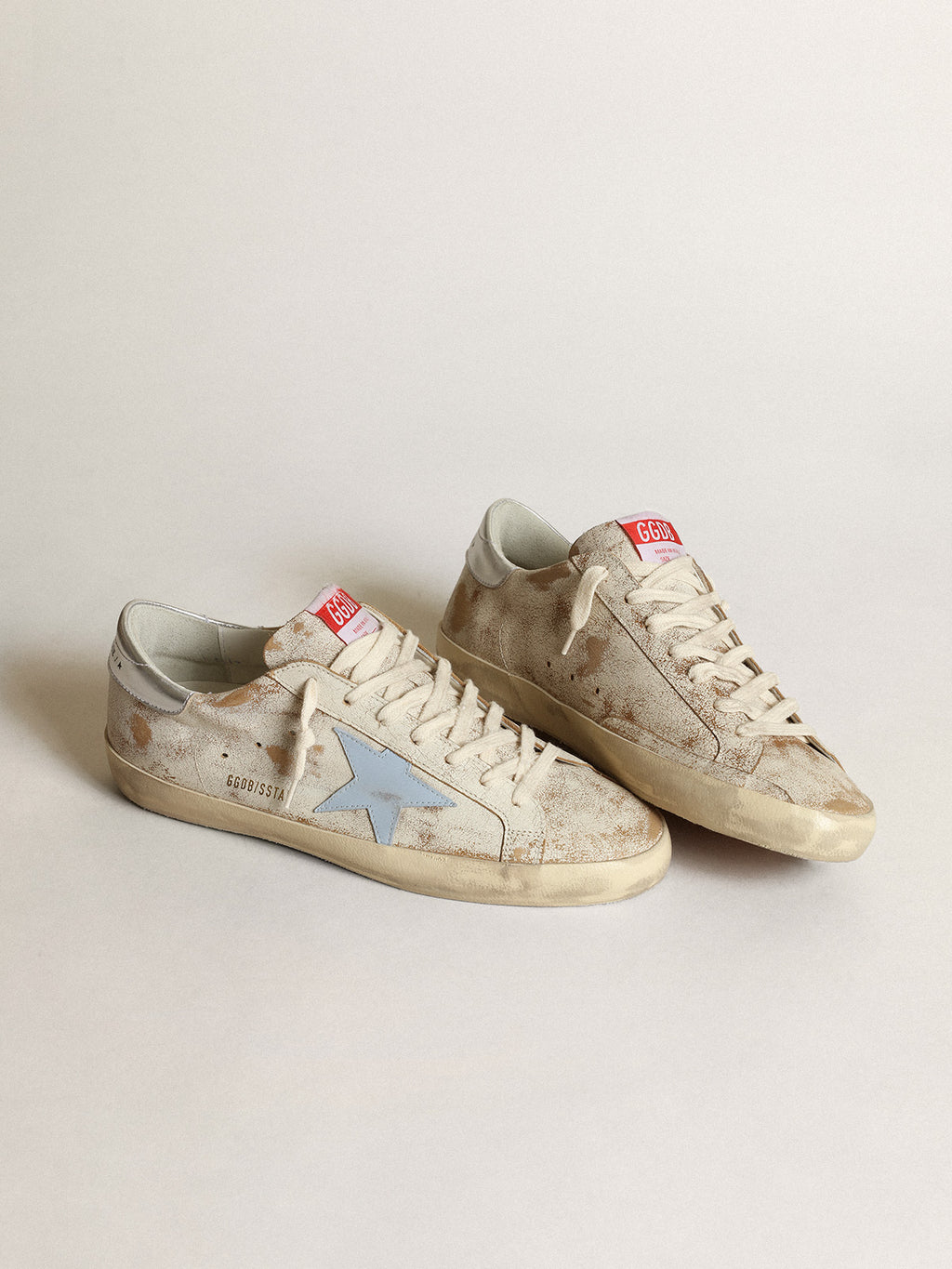 Men's Super-Star with star in smoky light blue leather and silver heel| Golden Goose