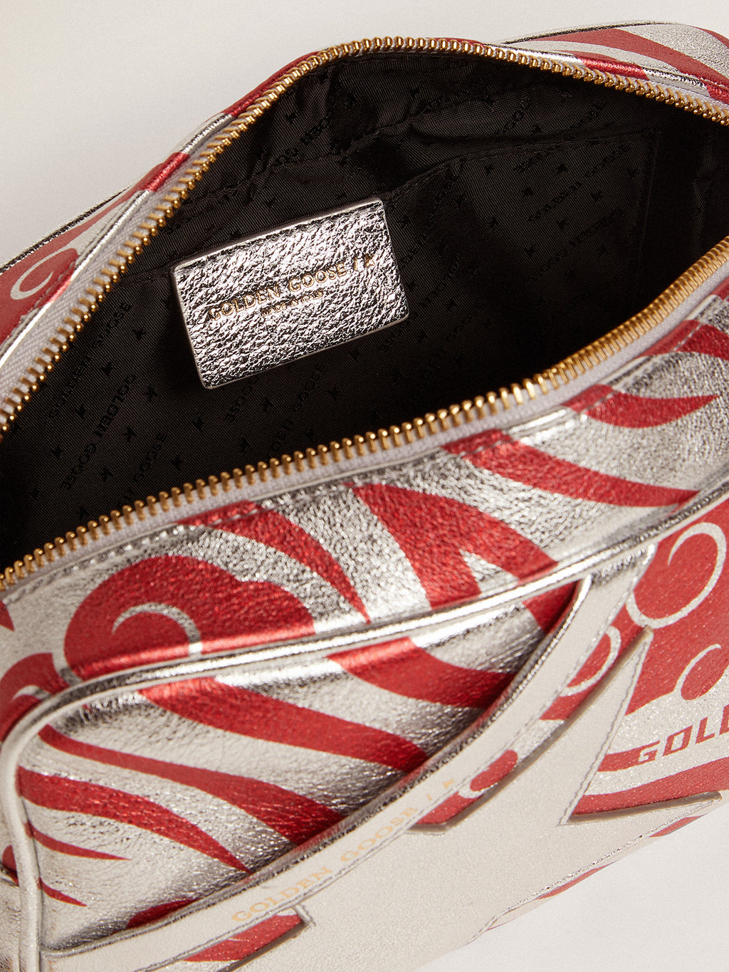 Women's Star Bag in silver leather with star and tiger-striped CNY| Golden Goose