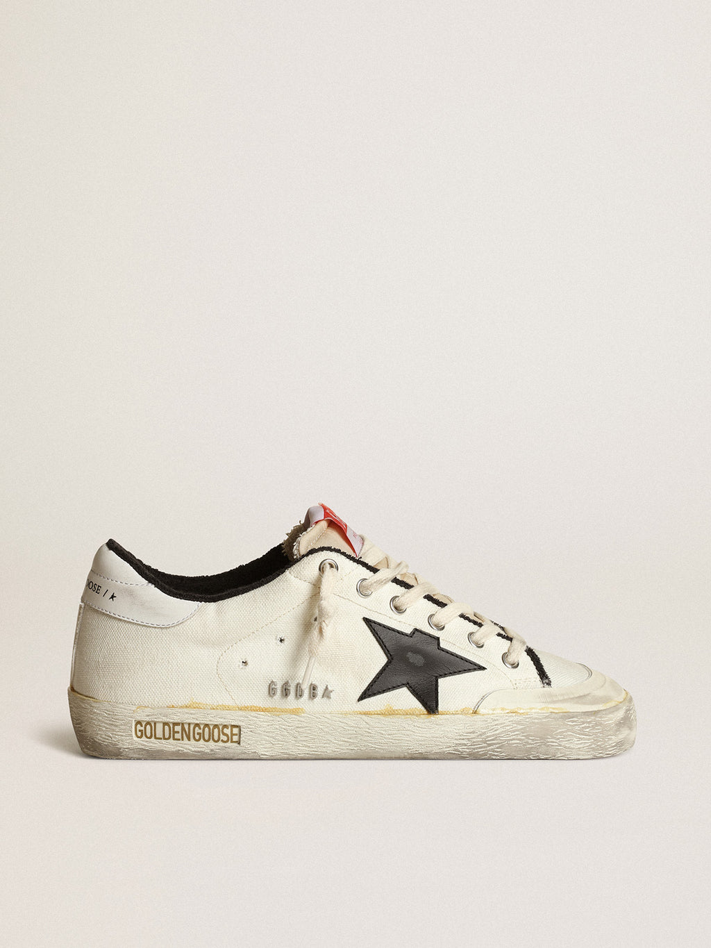 Men's Super-Star LTD in beige canvas with black star| Golden Goose