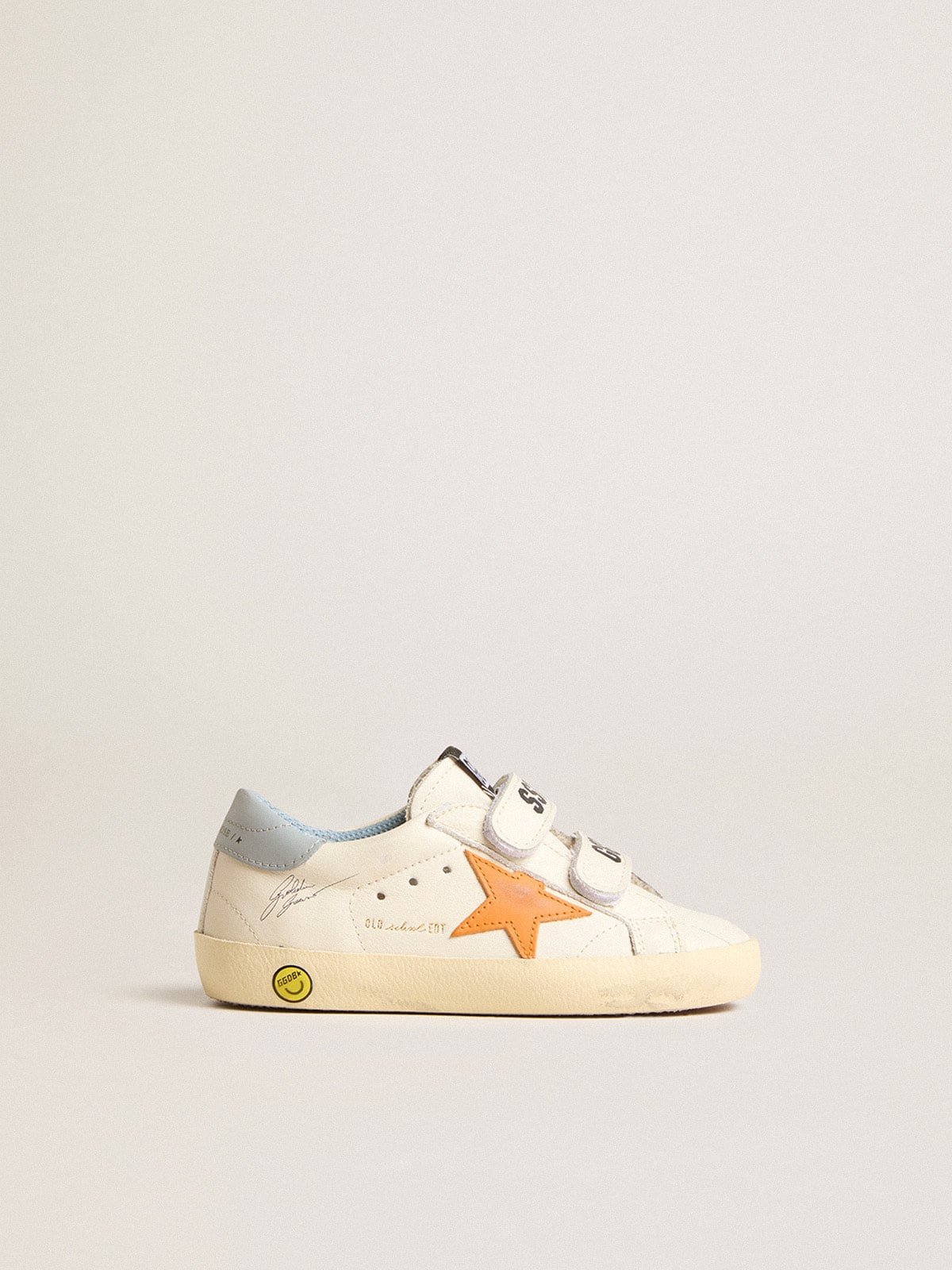 Junior Old School in leather with orange star and baby blue heel tab| Golden Goose