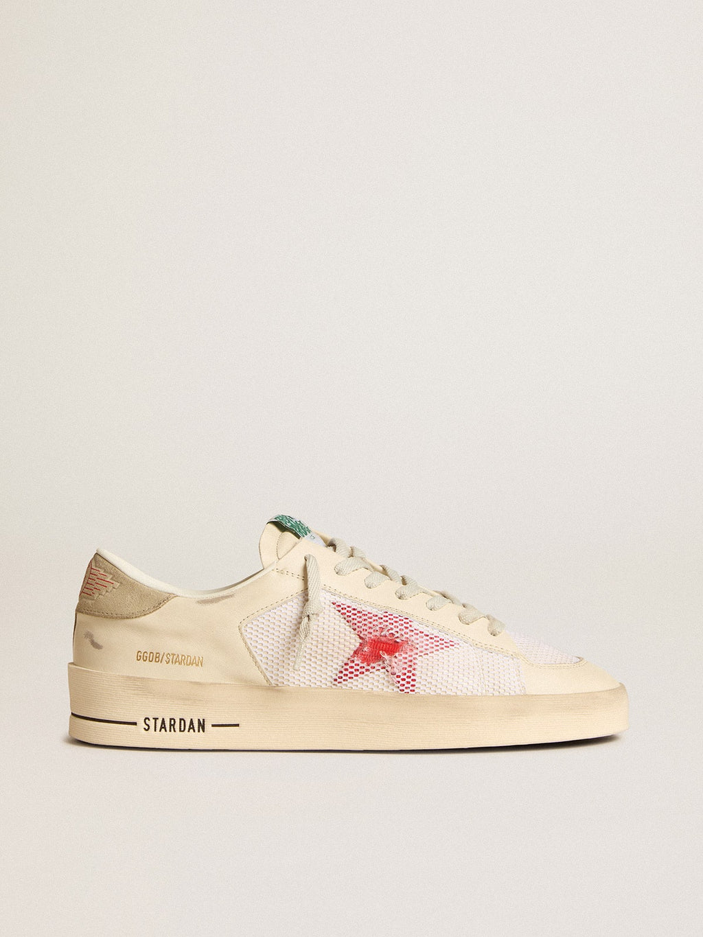 Men's Stardan in white leather and mesh with red star and sand-colored heel tab| Golden Goose