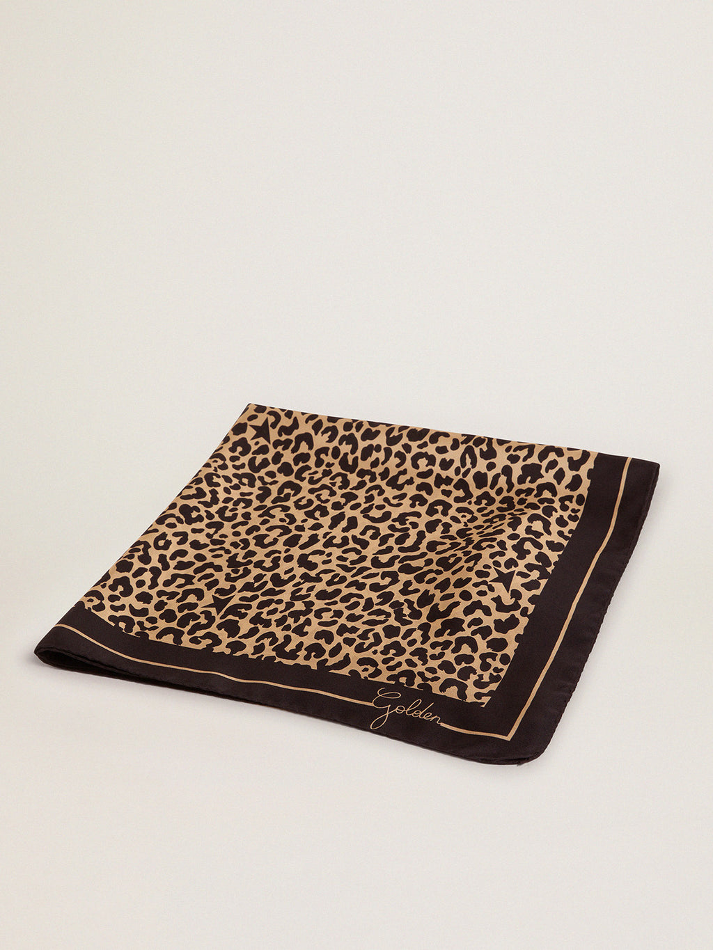 Golden Collection scarf in black with leopard print| Golden Goose