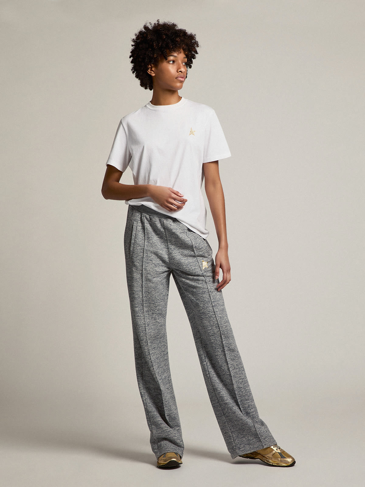 White Star Collection T-shirt with star in gold glitter on the front| Golden Goose