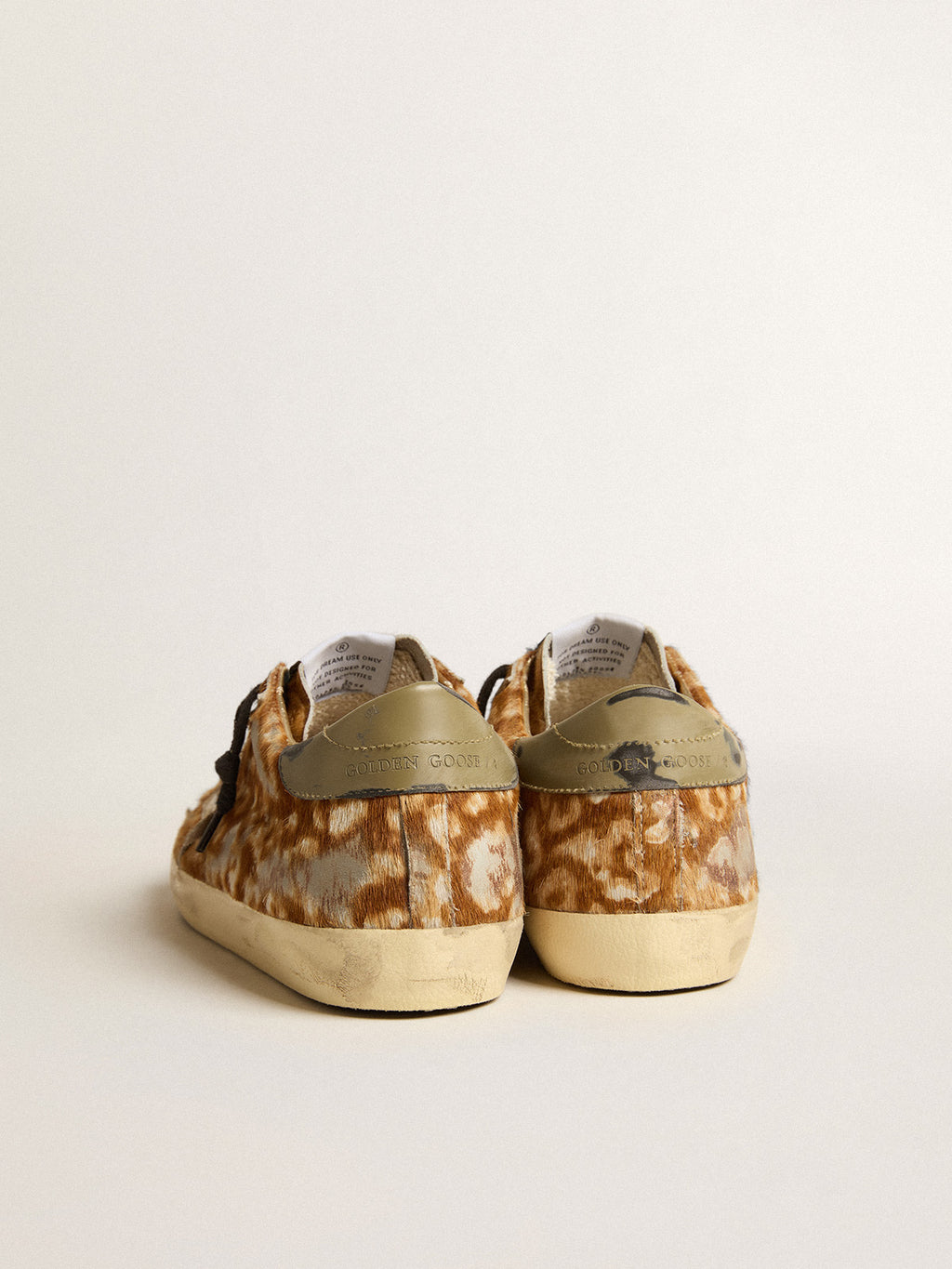 Women's Super-Star LAB in leopard pony skin with gold star and gray heel tab| Golden Goose