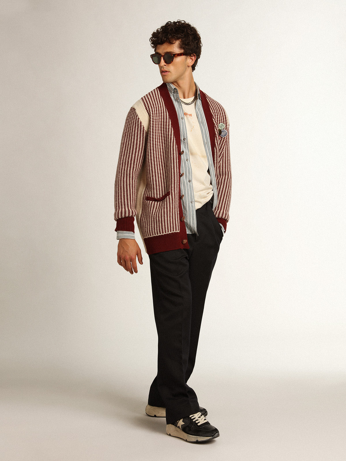 Men's shirt in viscose with stripes| Golden Goose