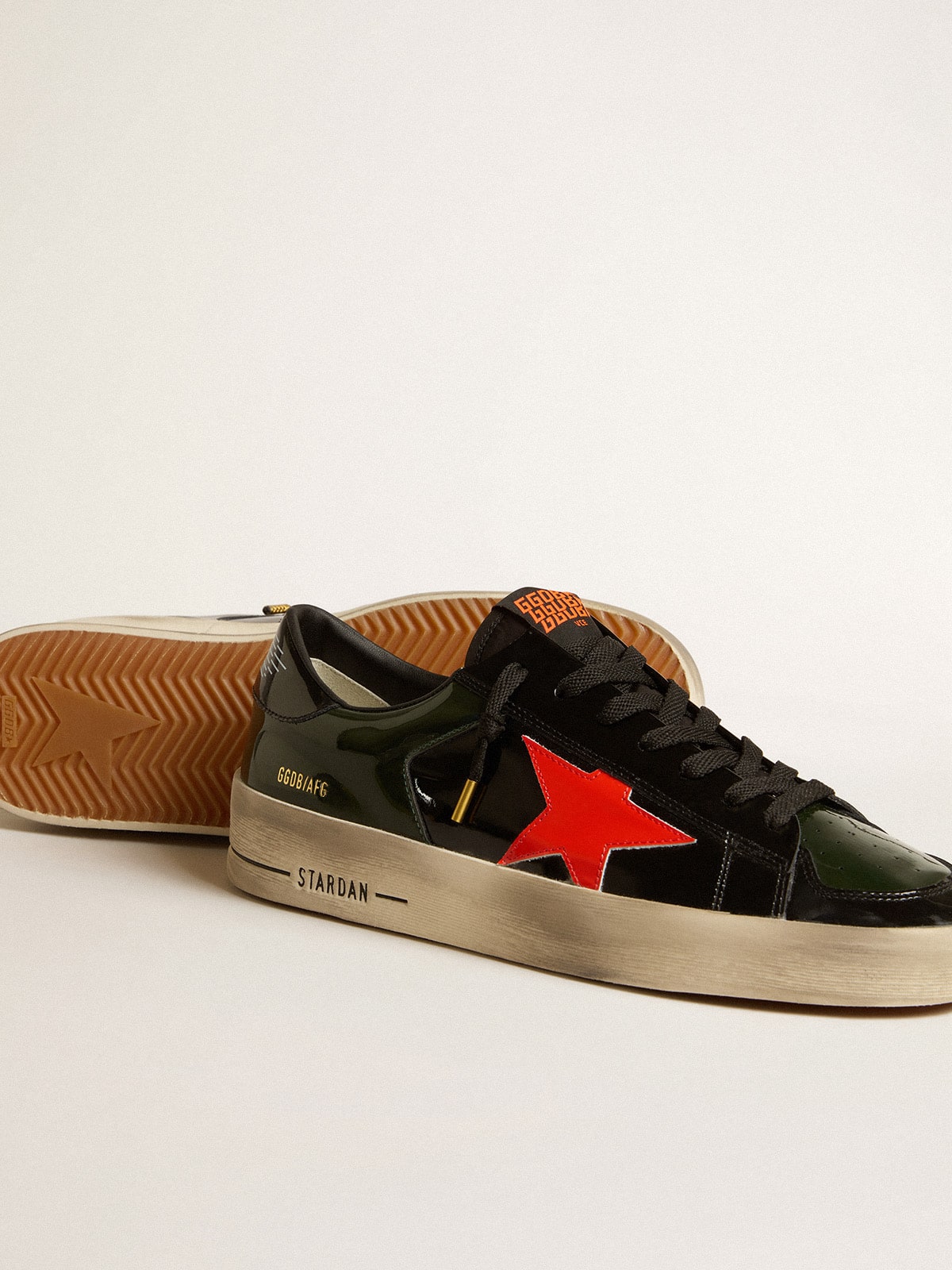 Women's Stardan LAB in black and green patent leather with orange star| Golden Goose