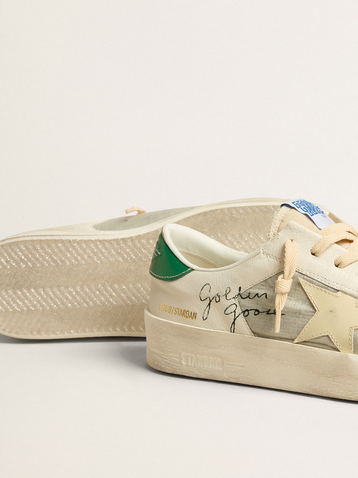 Stardan in nappa leather and ripstop fabric with cream star and green heel tab| Golden Goose