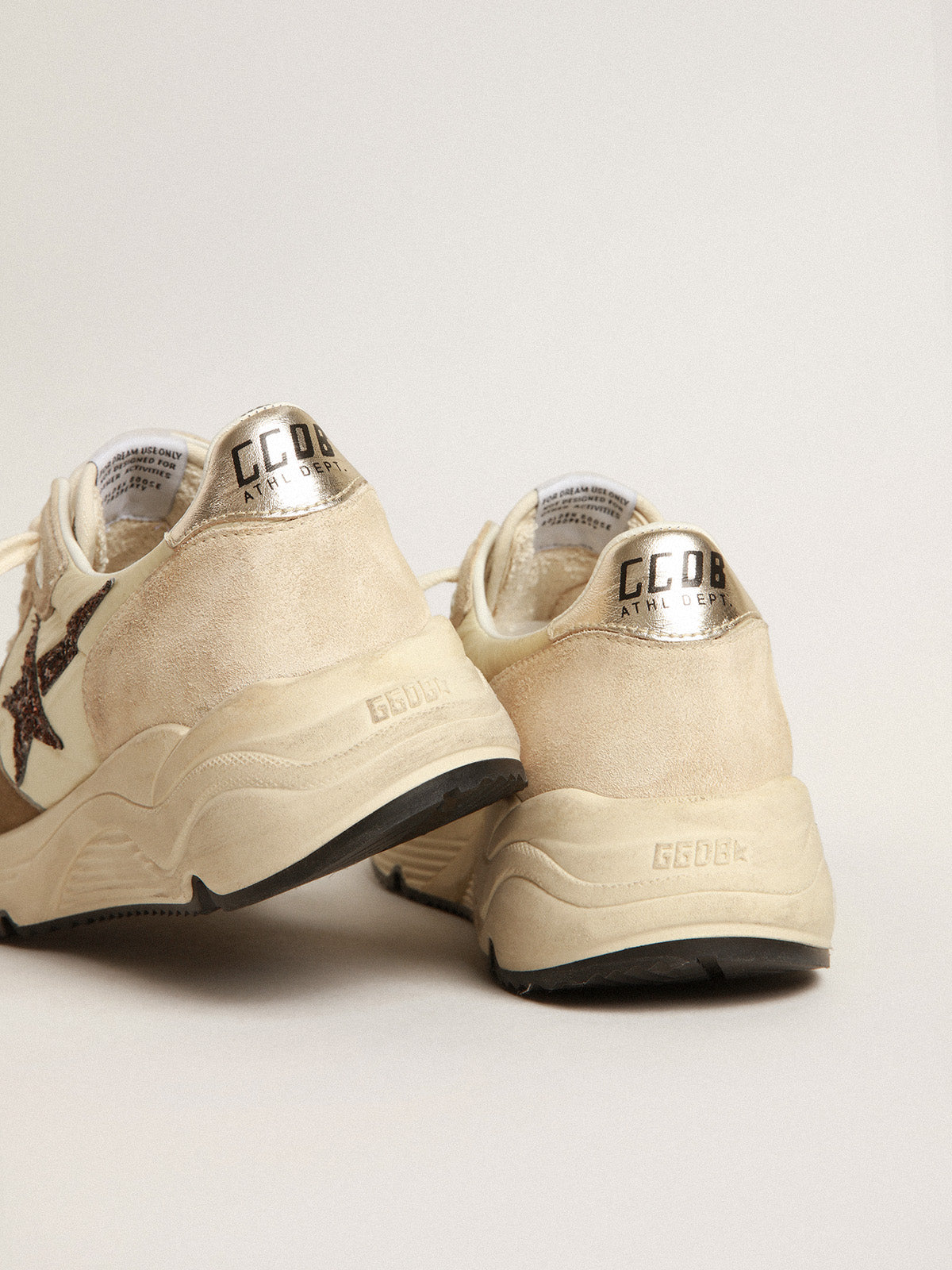 Running Sole LTD in cream nylon and suede with a glitter star| Golden Goose