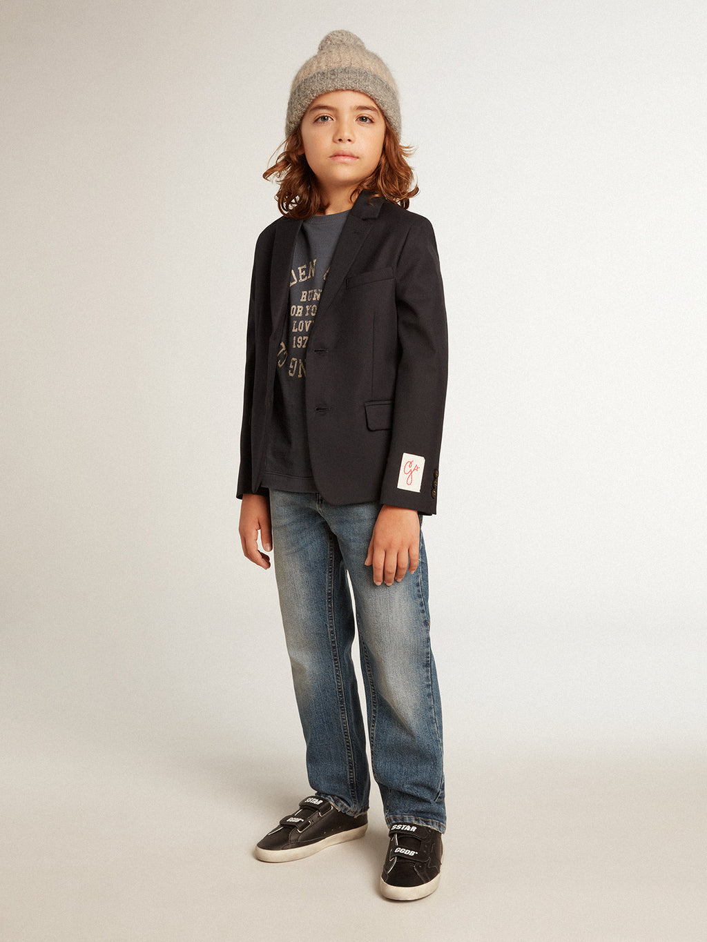 Boys' blue cotton T-shirt with print at the center| Golden Goose