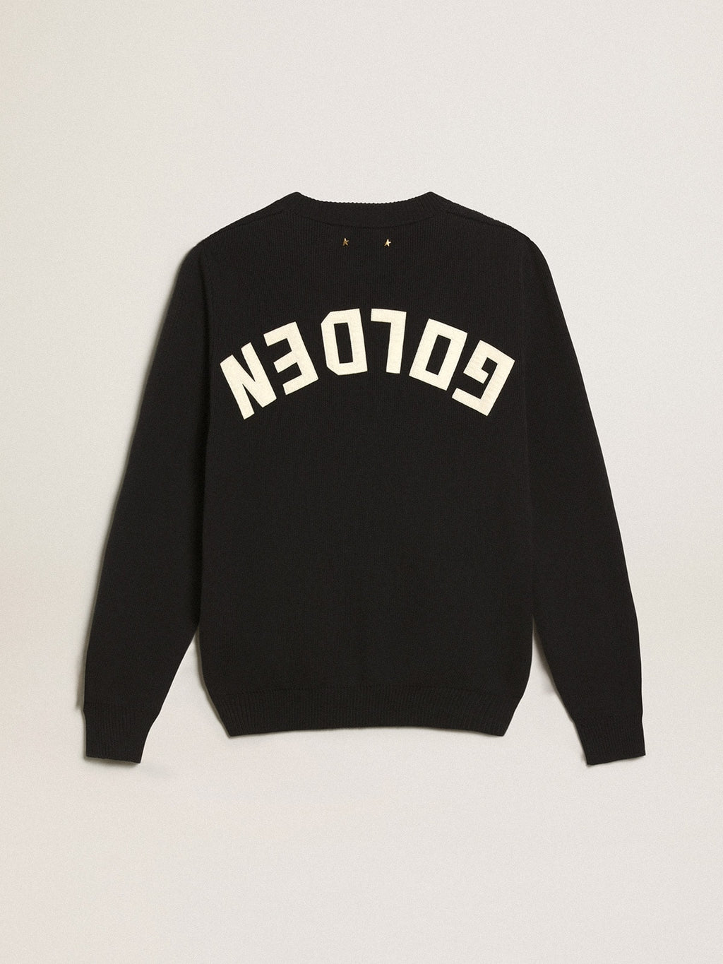 Women's round-neck sweater in dark blue cotton with logo on the back| Golden Goose