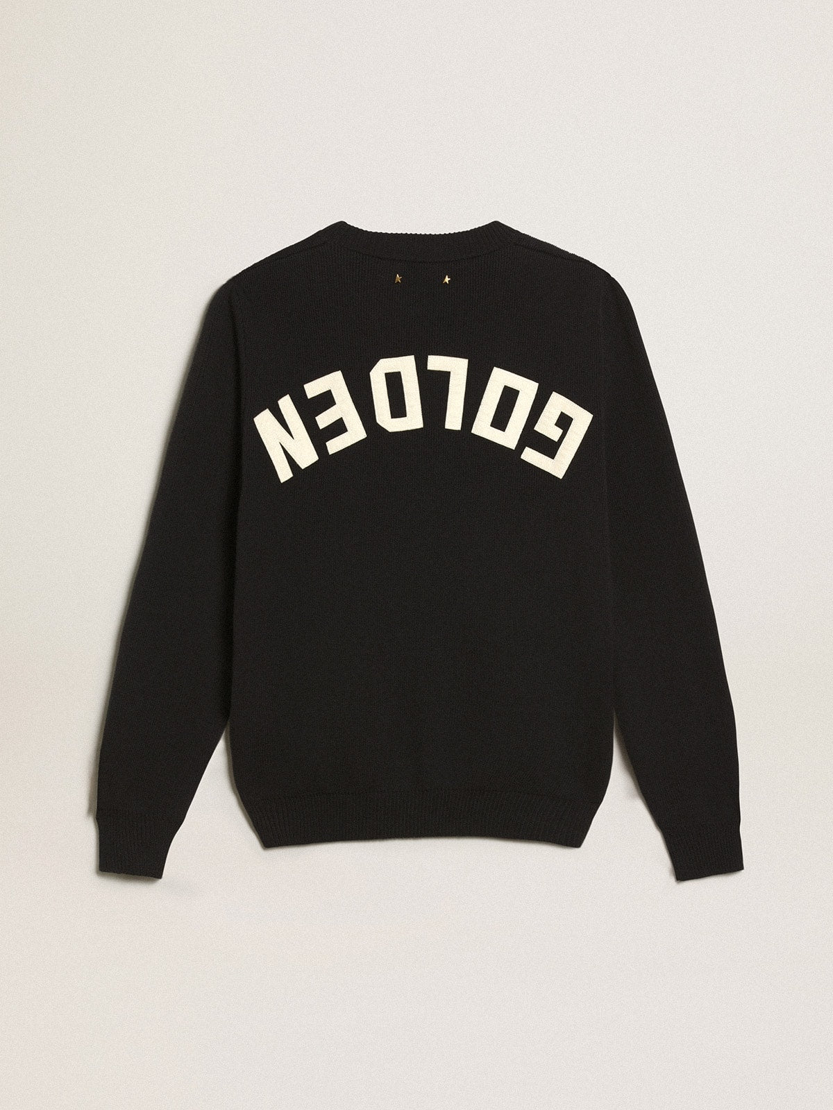 Women's round-neck sweater in dark blue cotton with logo on the back| Golden Goose