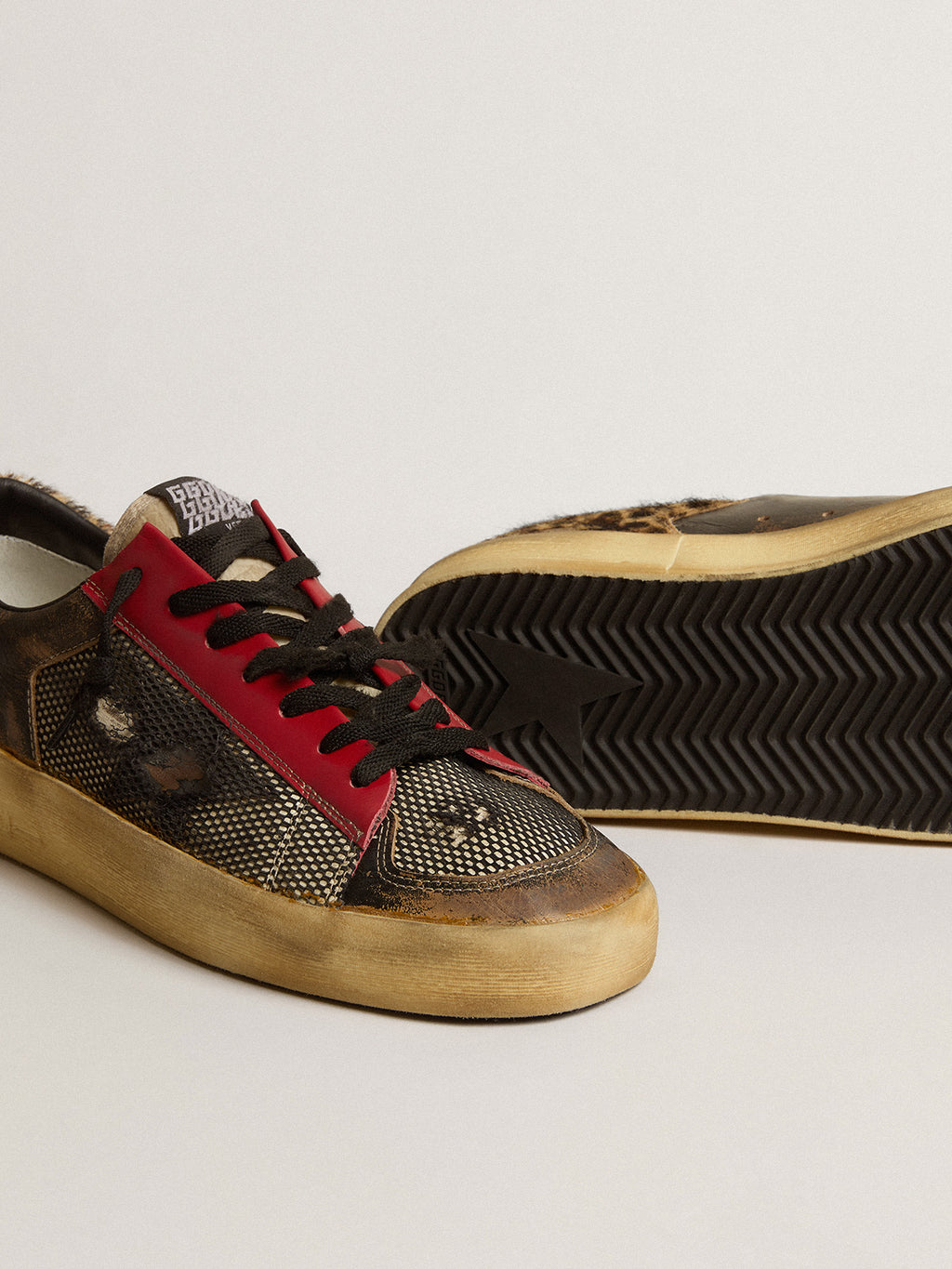 Women's Stardan LAB in mesh with black leather inserts and leopard heel tab| Golden Goose