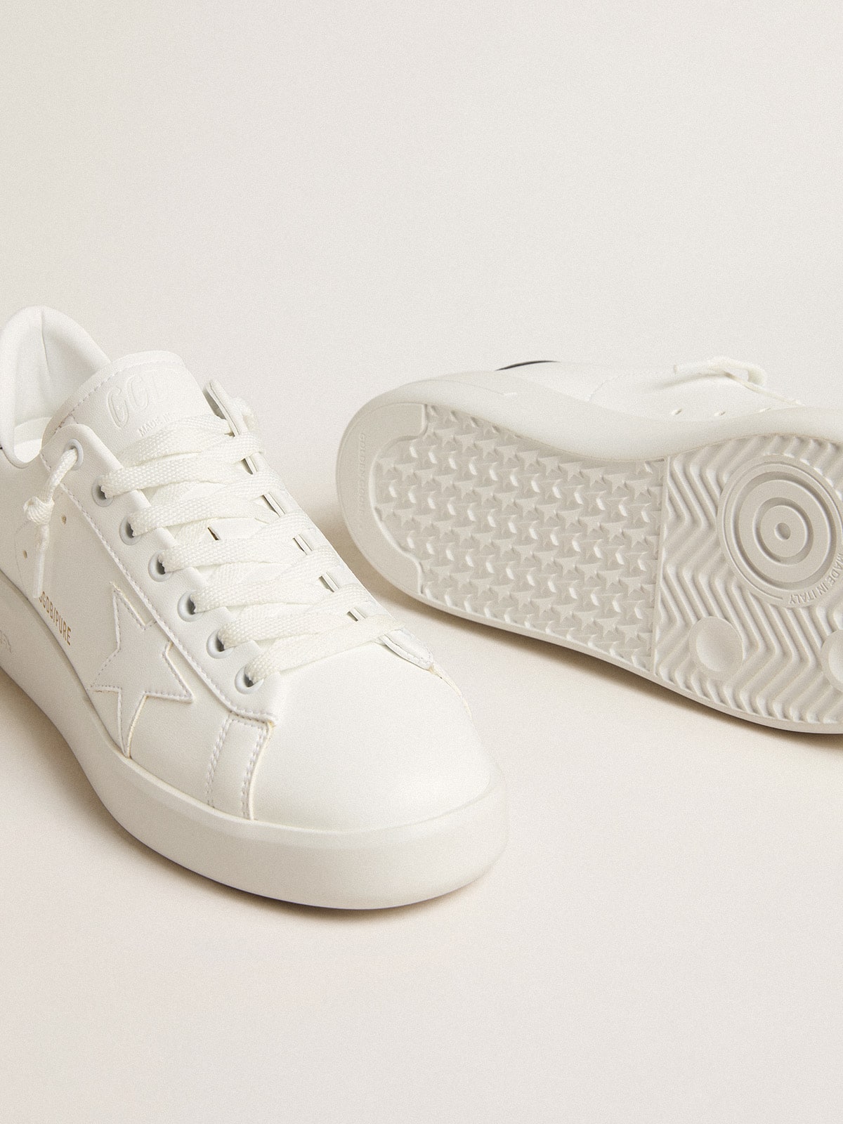 Women's bio-based Purestar with white star and mirror-effect heel tab| Golden Goose