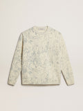 Men's round-neck sweater in wool with all-over toile de jouy pattern| Golden Goose