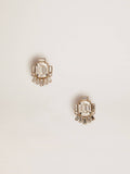 Women's Déco stud earrings in antique gold color with crystals| Golden Goose
