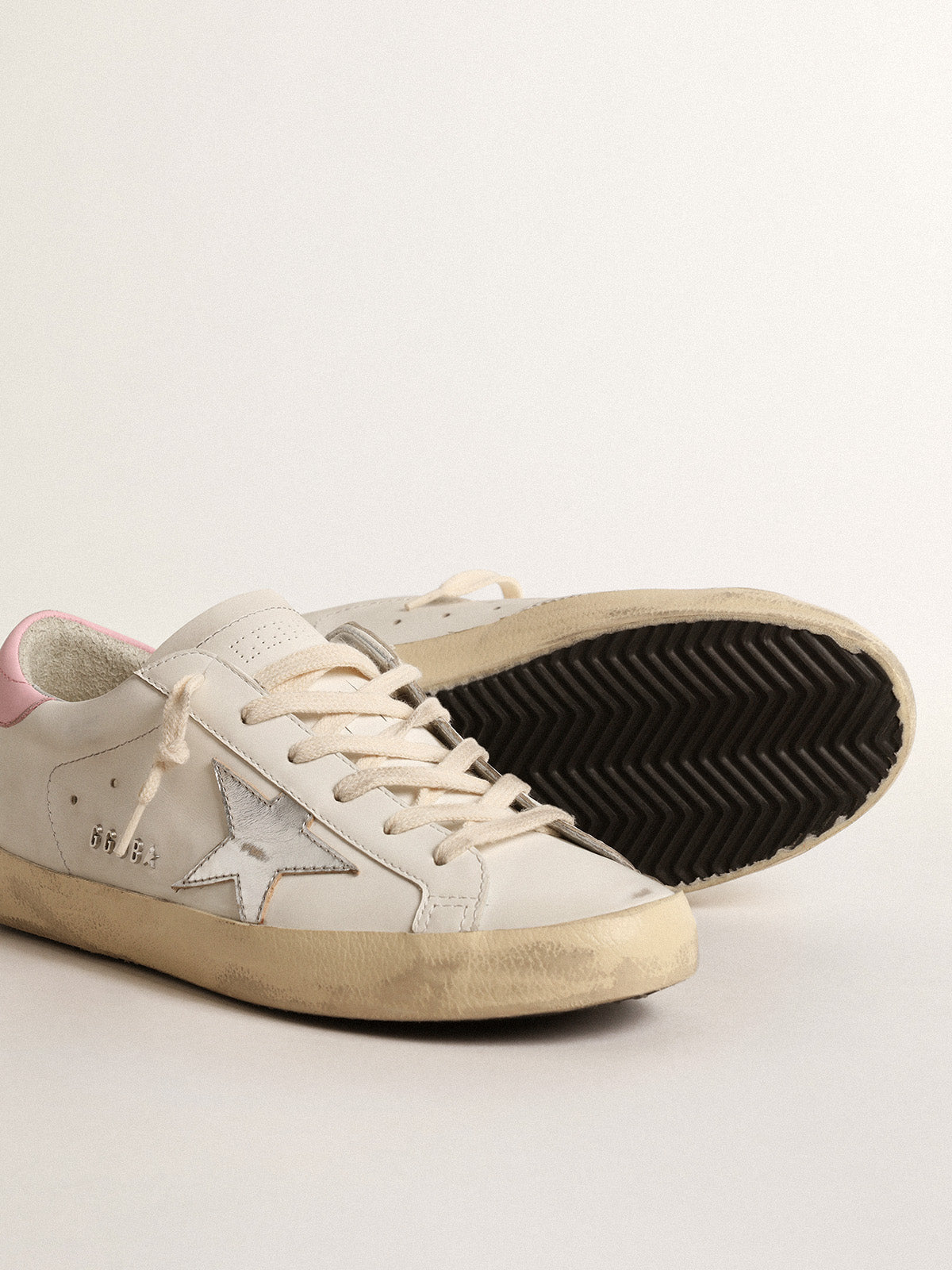 Super-Star with silver leather star and pink heel tab| Golden Goose