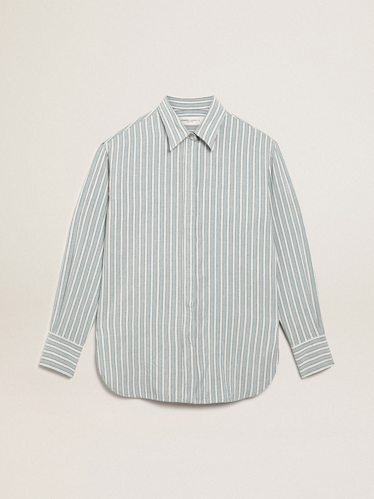 Women's boyfriend shirt with blue stripes| Golden Goose