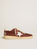 Ball Star in burgundy glitter with white leather star and heel tab| Golden Goose