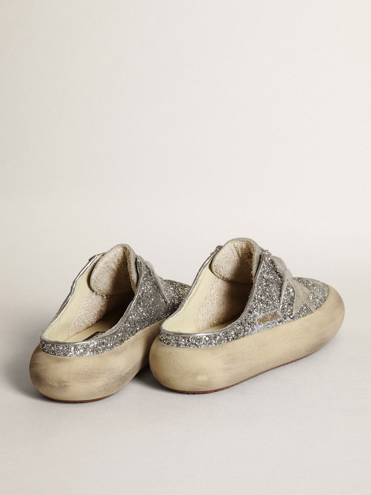 Women's Space-Star Sabot in glitter with ice-gray star and tab| Golden Goose