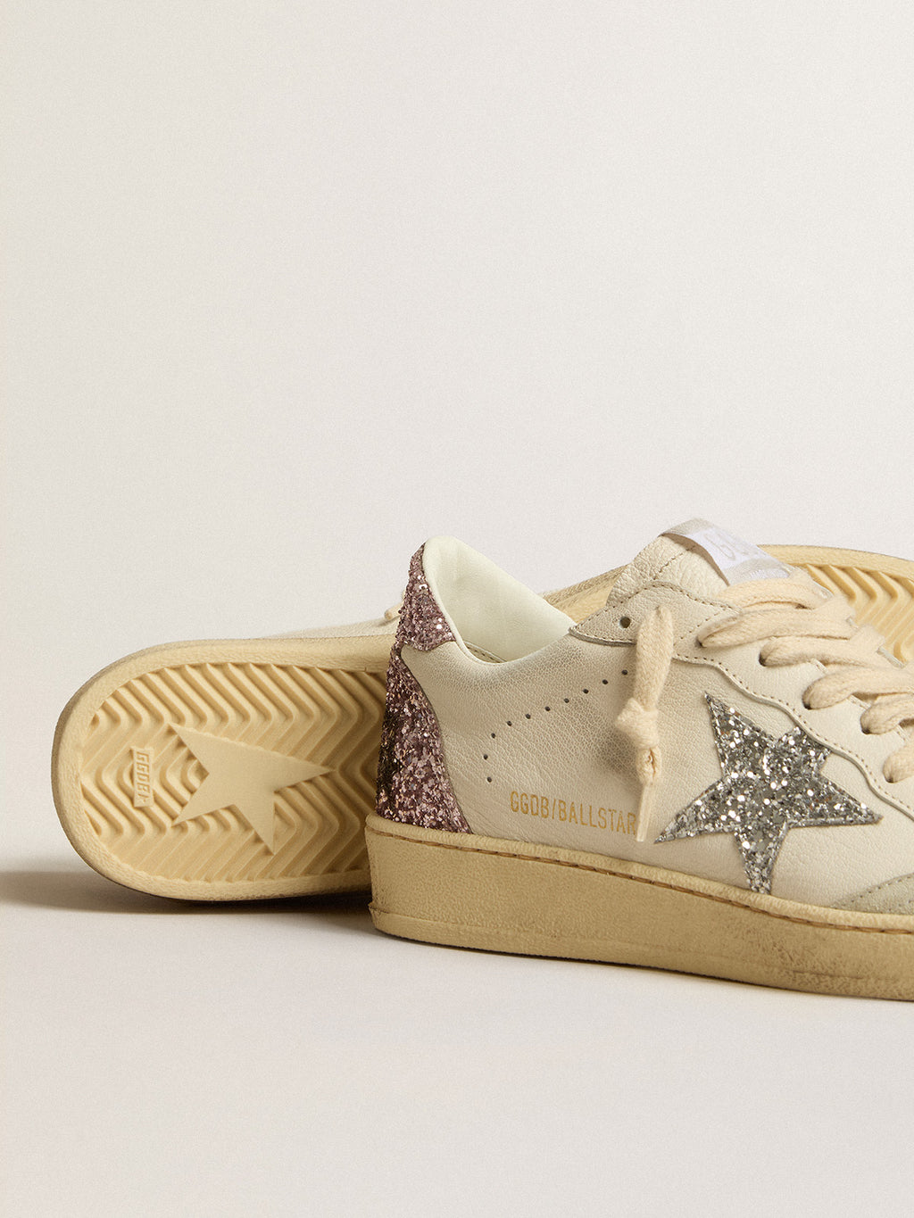 Ball Star with silver glitter star and pink glitter heel tab| Golden Goose