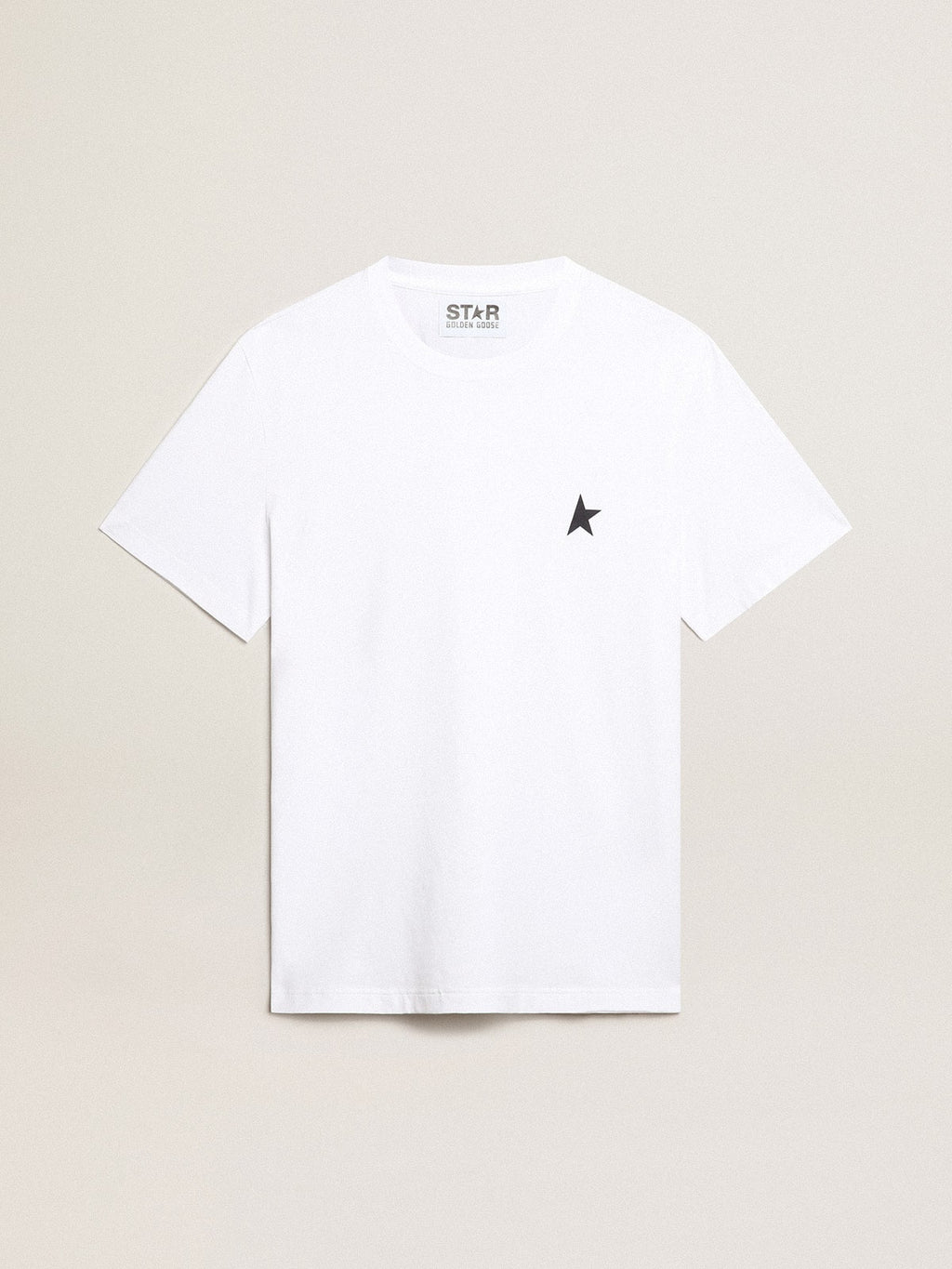 Men's white T-shirt with dark blue star on the front| Golden Goose