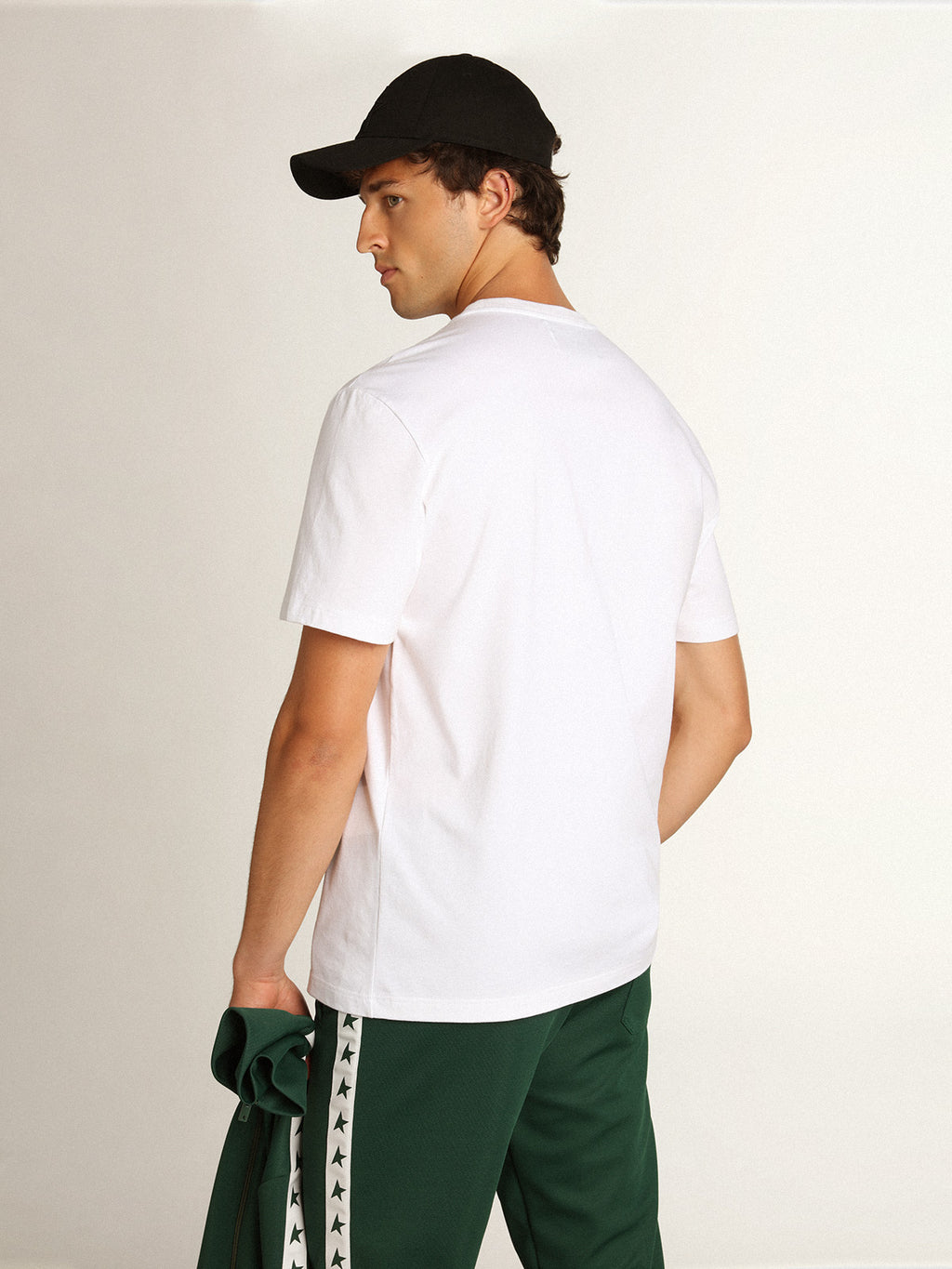 White Star Collection T-shirt with contrasting green star on the front| Golden Goose