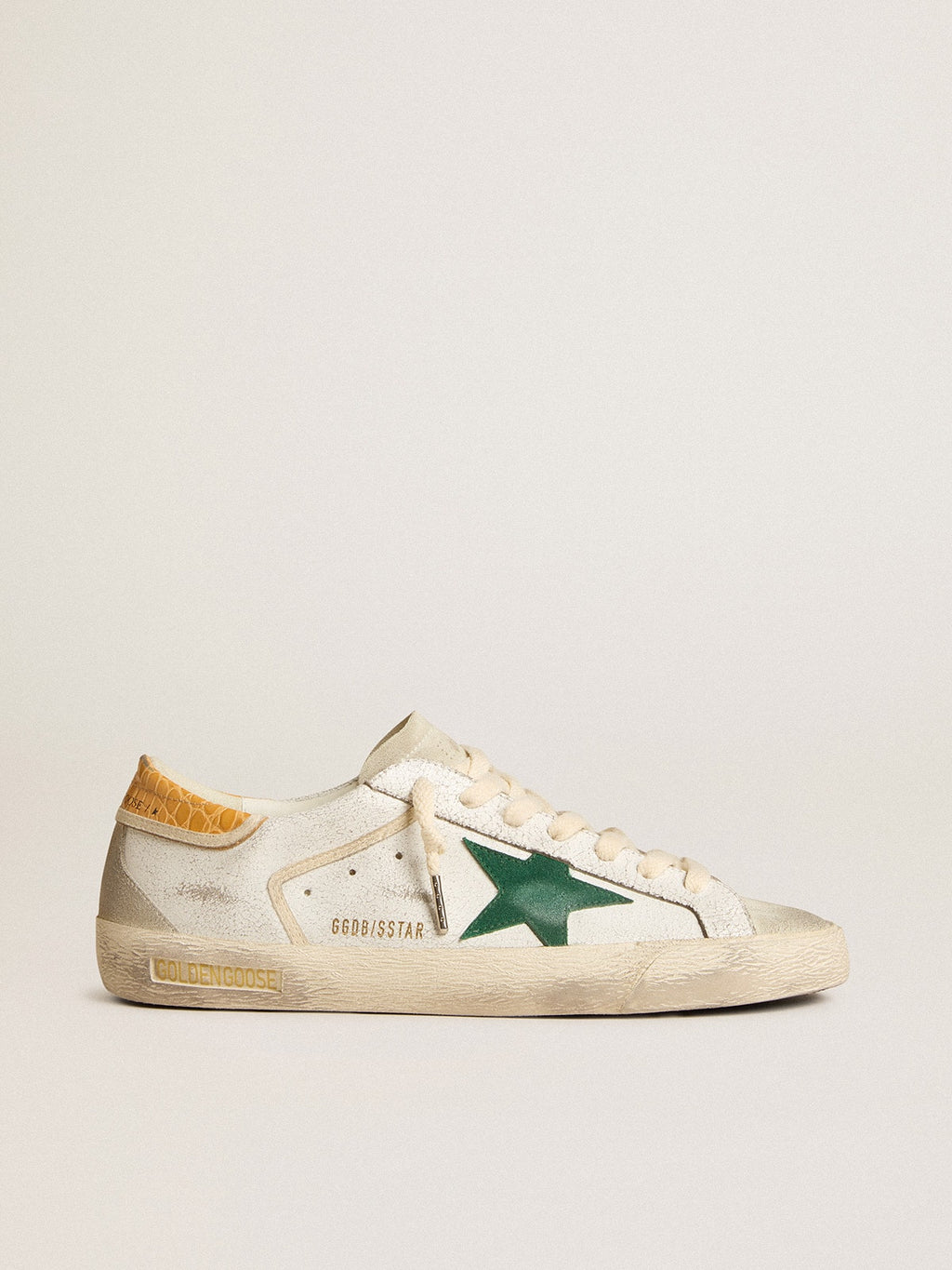Men's Super-Star with green suede star and yellow croc-print leather heel tab| Golden Goose