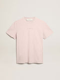 Pale pink men's T-shirt with lettering in the center| Golden Goose