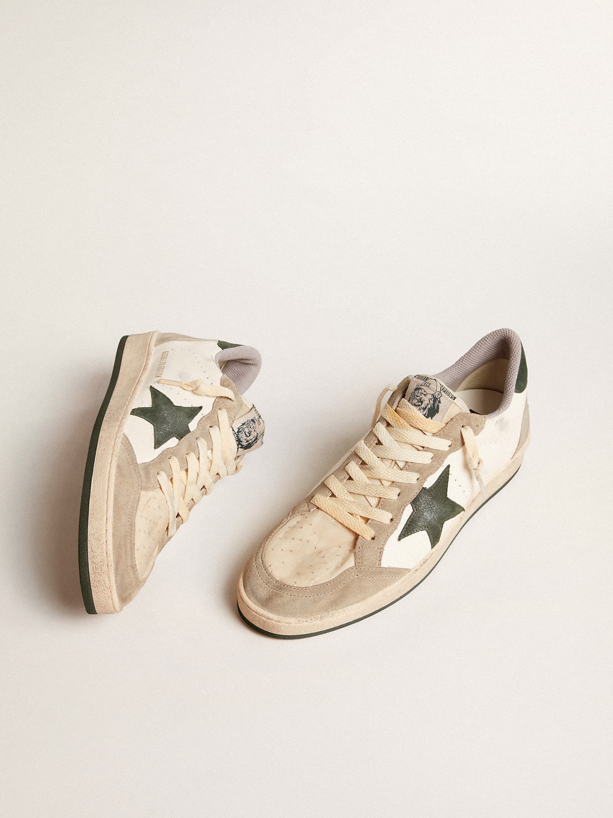 Men's Ball Star LTD in nappa with green star and dove-gray suede inserts| Golden Goose