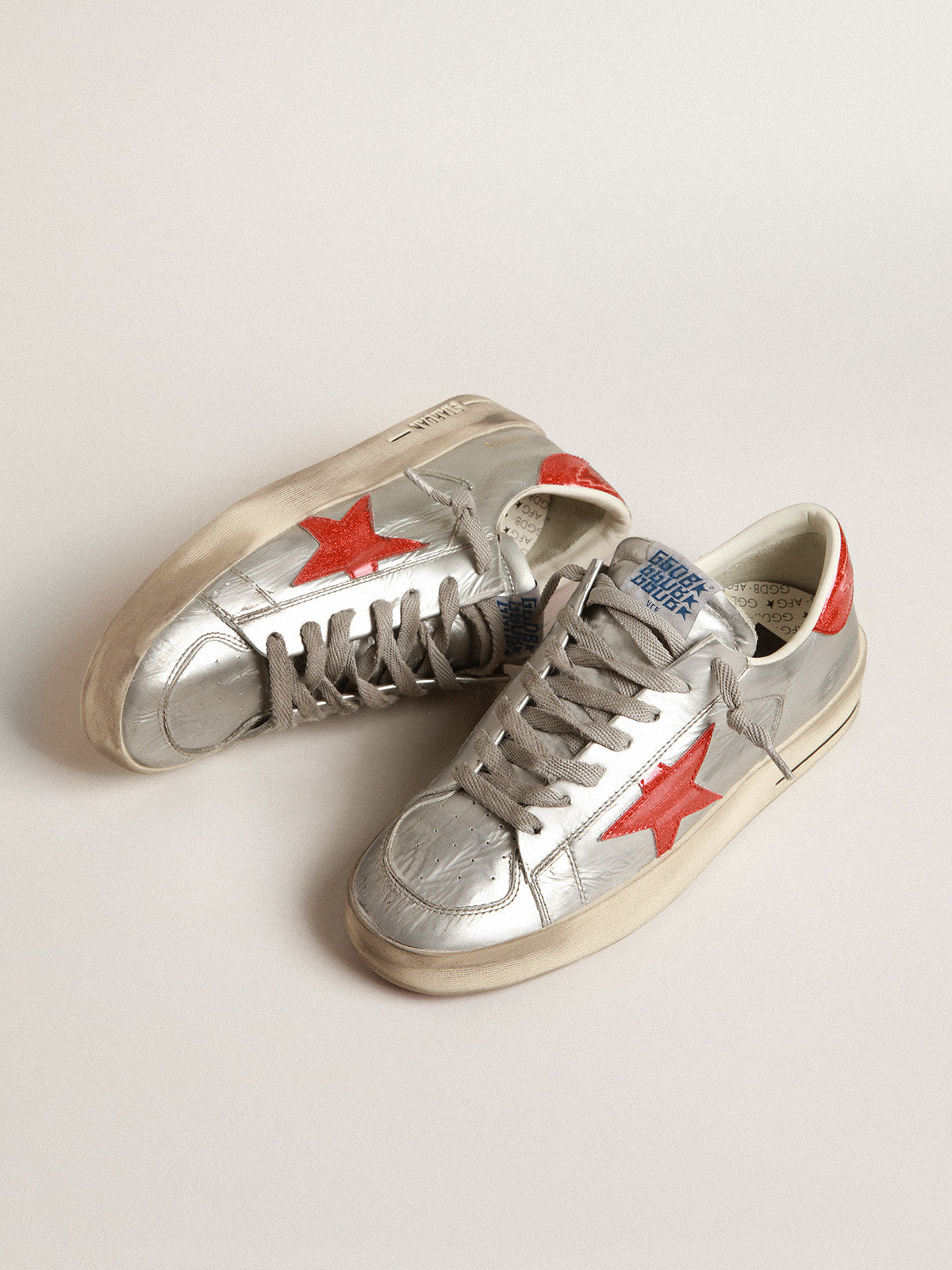 Men's Stardan in metallic leather with red glitter inserts| Golden Goose