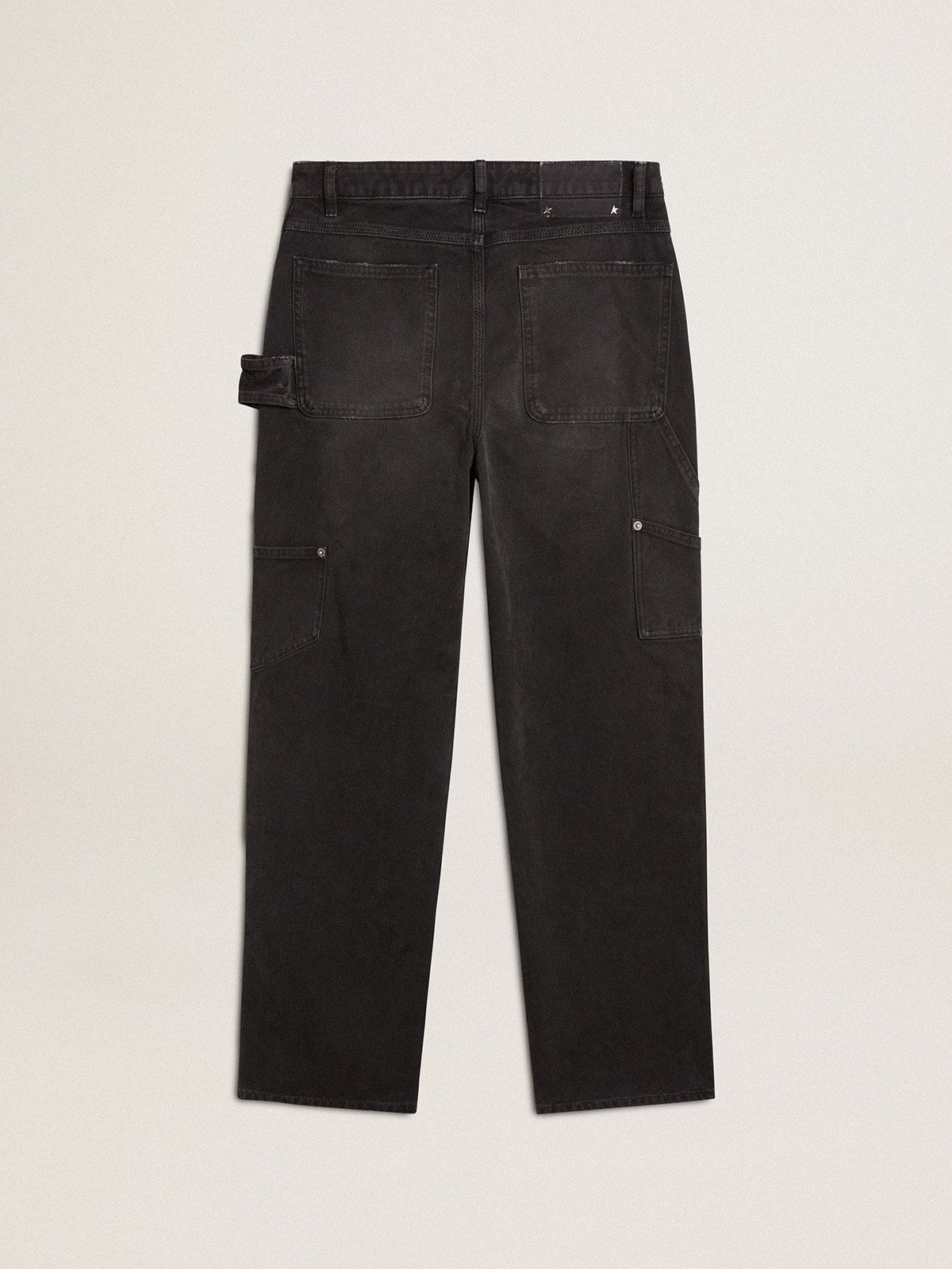 Women's distressed black cotton jeans with front patches| Golden Goose