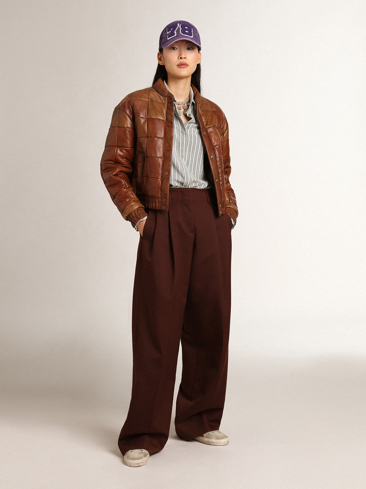 Women's boyfriend shirt with blue stripes| Golden Goose