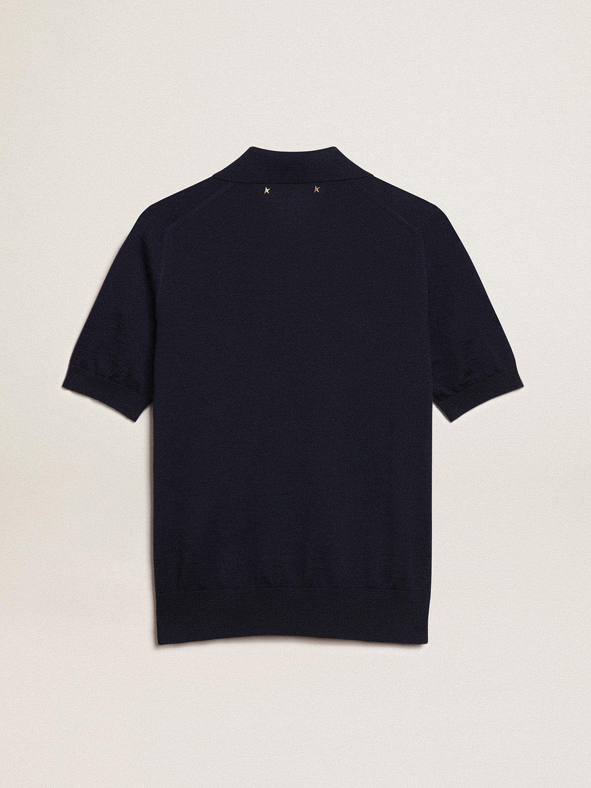 Women's polo shirt in navy-blue merino wool| Golden Goose