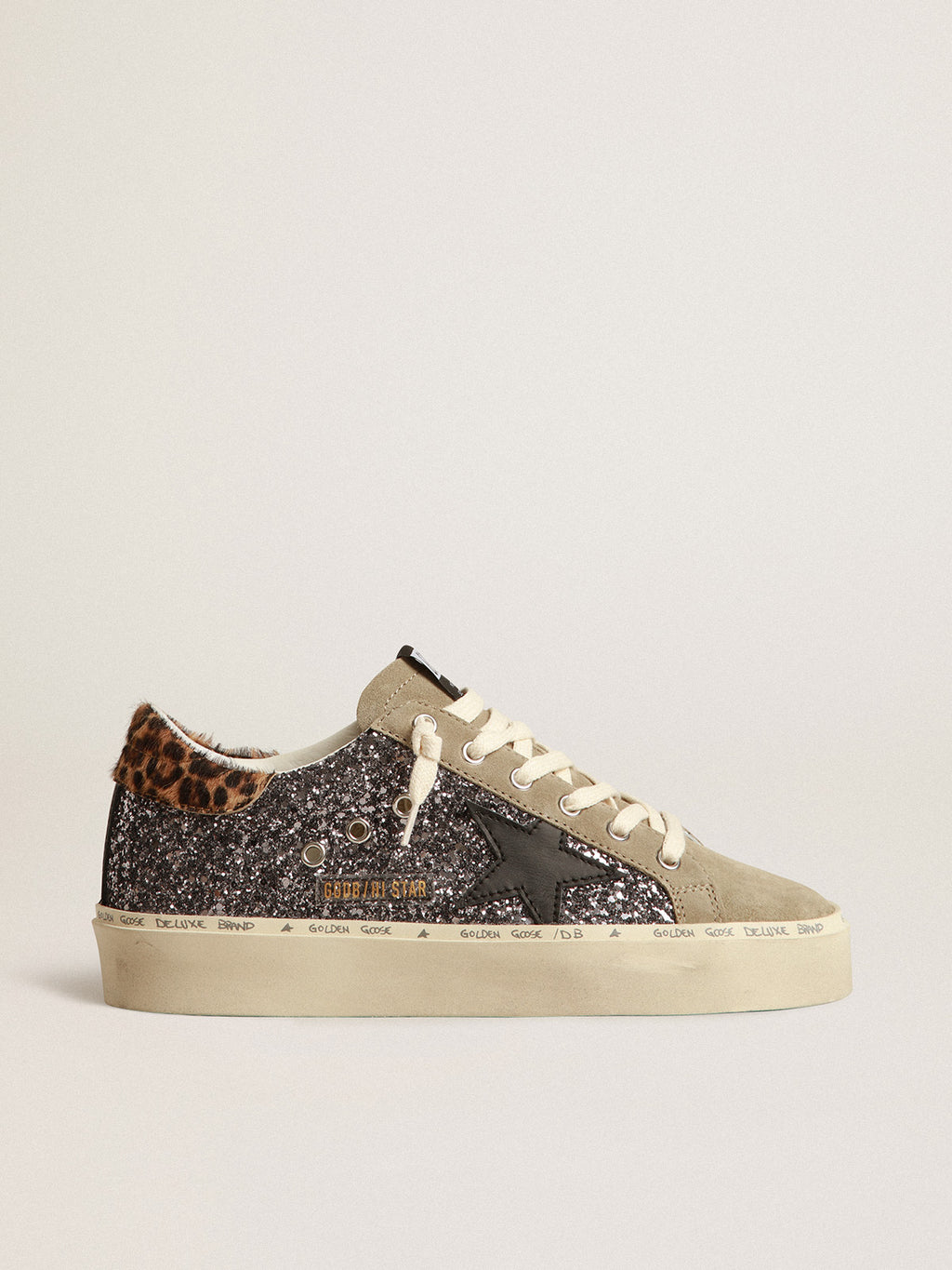 Hi Star in dark gray glitter with a black leather star| Golden Goose