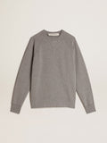 Gray melange cotton sweatshirt with manifesto on the back| Golden Goose