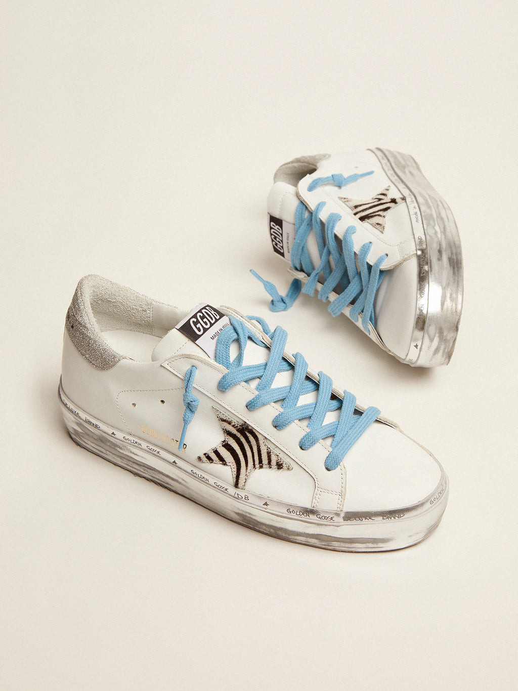 Hi Star sneakers with zebra-print pony skin star and glitter heel tab| Golden Goose