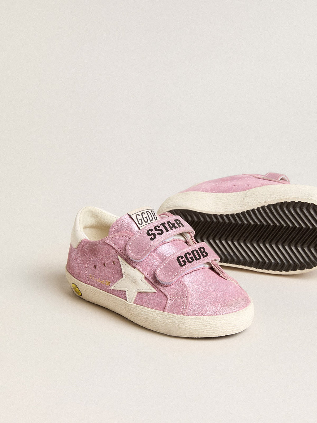 Junior Old School in metallic pink suede with white leather star and heel tab| Golden Goose