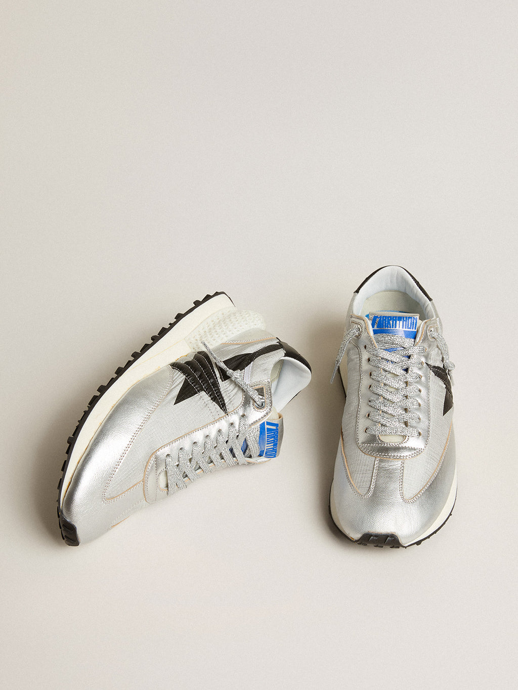 Men's Marathon with silver ripstop nylon upper and black star| Golden Goose