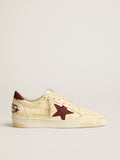 Men's Ball Star in beige nappa with burgundy mesh star and heel tab| Golden Goose