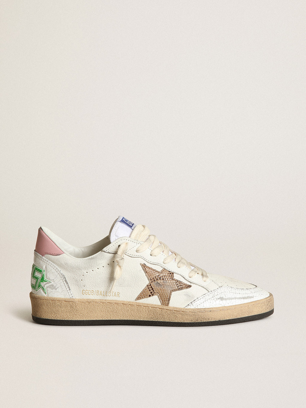Ball Star in nappa with beige snake-print leather star and pink heel tab| Golden Goose