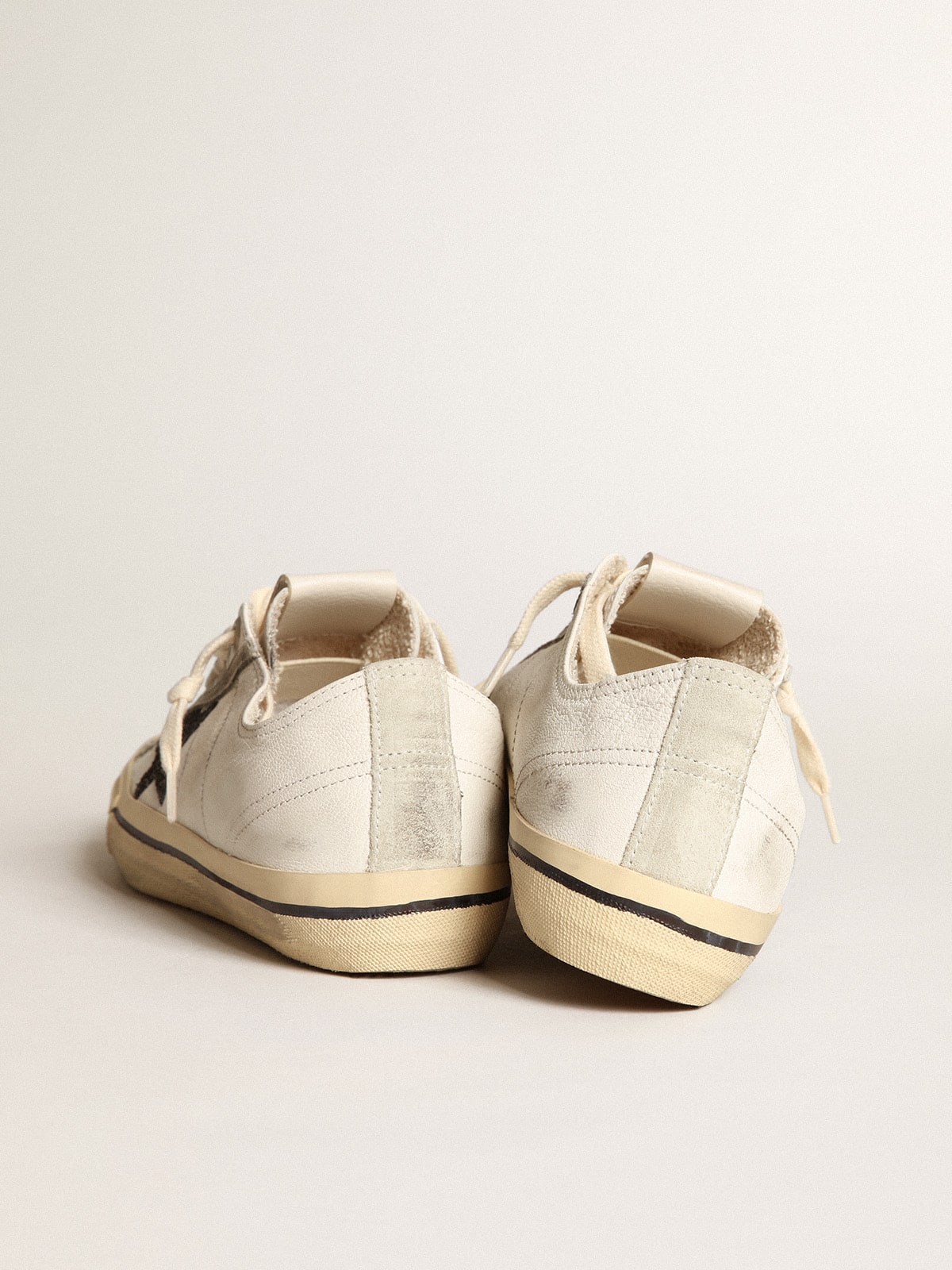 V-Star in white nappa leather with a black glitter star| Golden Goose